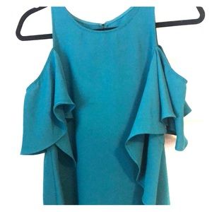 Teal open shoulder dress
